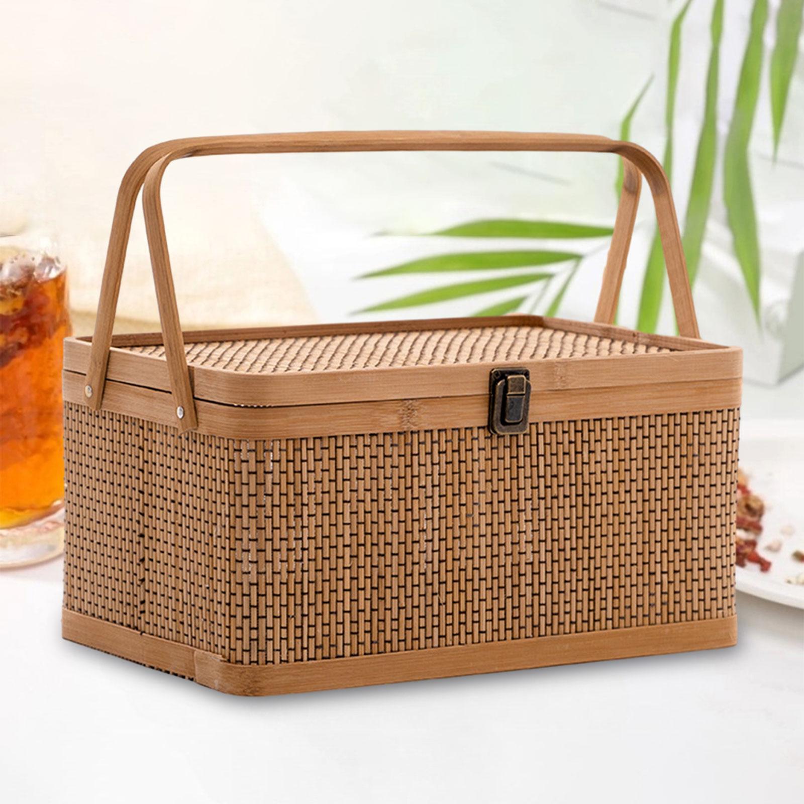 Snacks Food Hamper Basket - Handcrafted Bamboo Picnic Basket with Lockable