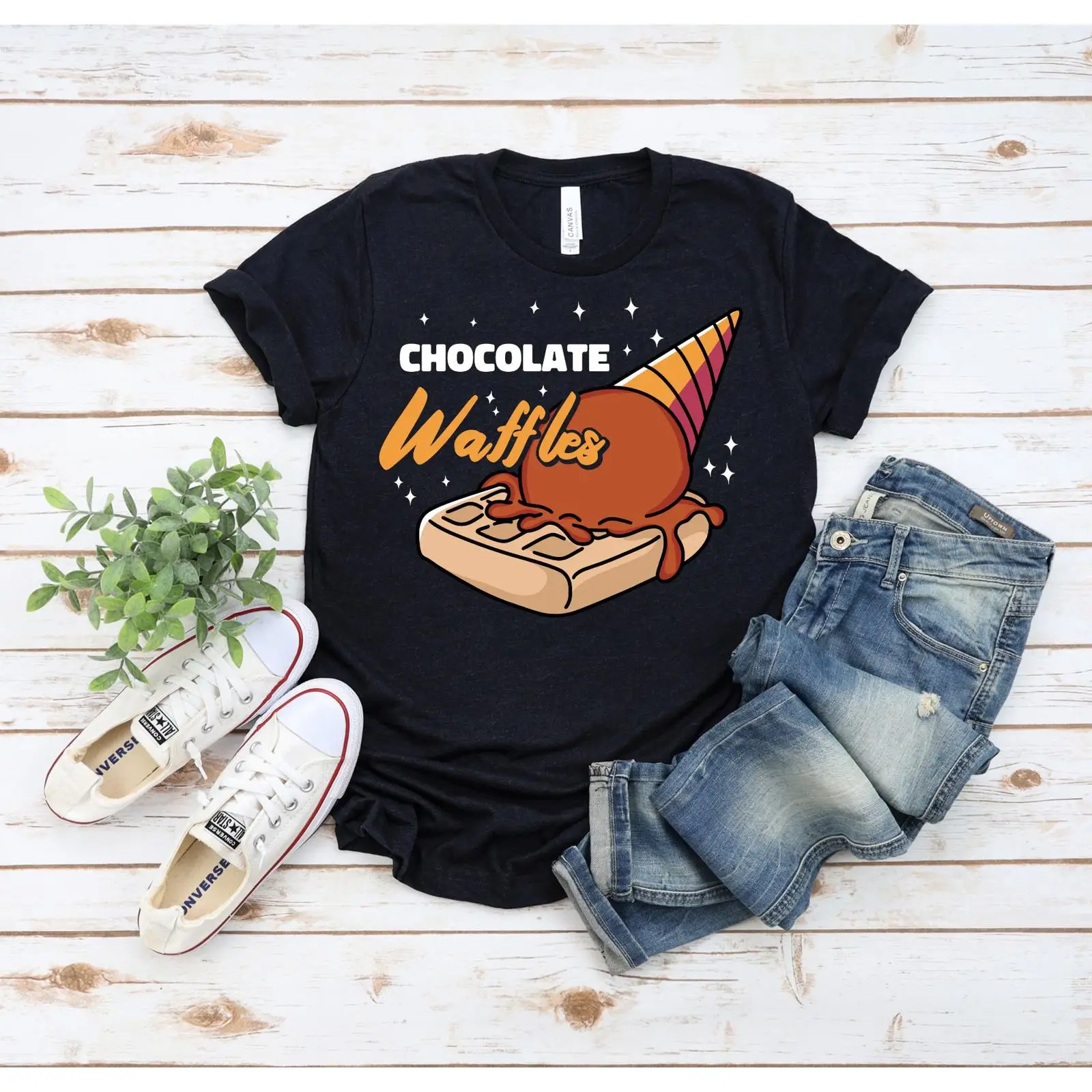 Foody Snacks - Waffles And Chocolate Ice Cream T