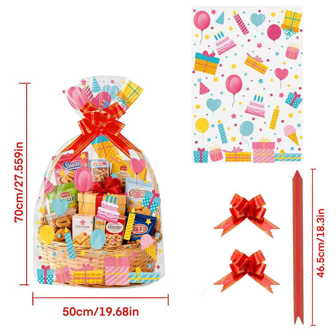Snacks Food Hamper Basket - 20pcs Birthday Print Clear OPP Gift