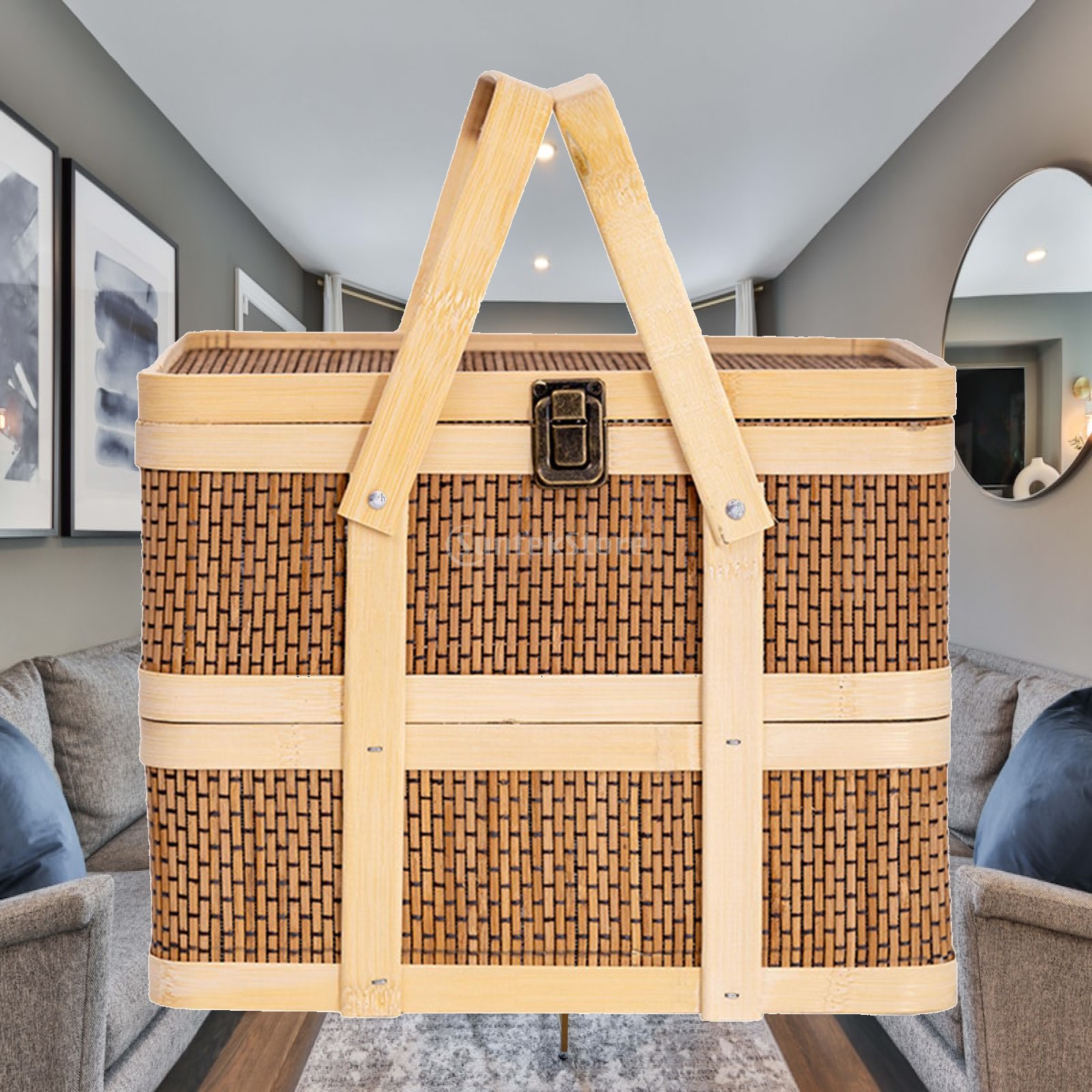Snacks Food Hamper Basket - Woven Picnic Basket,Food Storage Basket,Double Layer,Gift