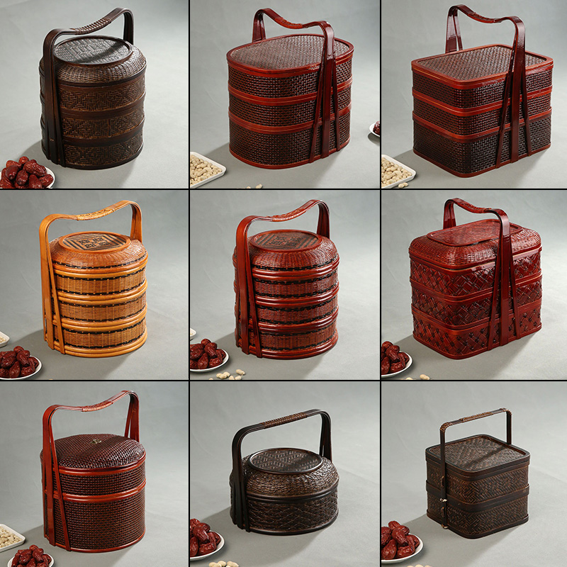 Snacks Food Hamper Basket - Bamboo Picnic Basket with Lid Multi-Layer