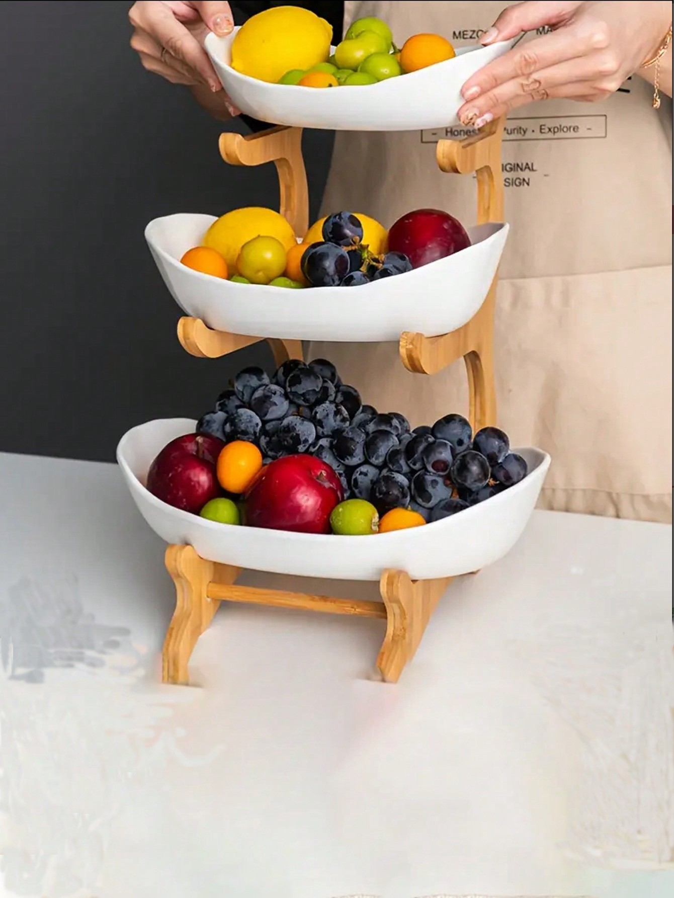 Luxury 3-Tier Wooden Fruit Bas - Snacks Food Gift Baskets 评论和价格