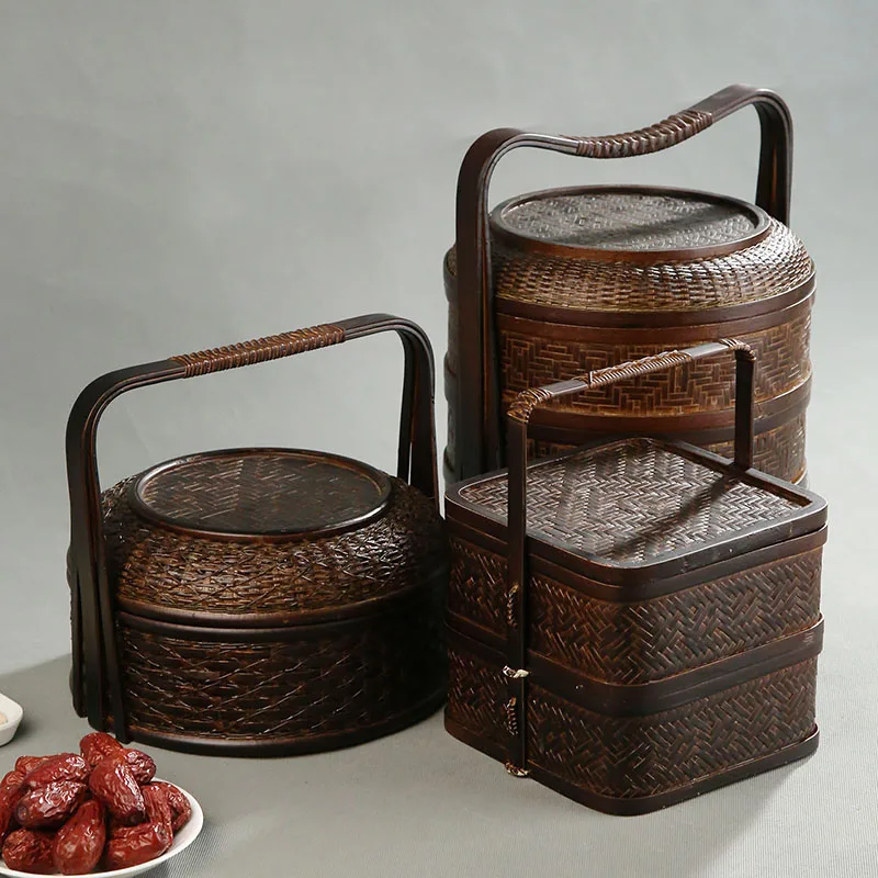 Bamboo Picnic Basket with Lid  - Snacks Food Hamper Basket 评论和价格