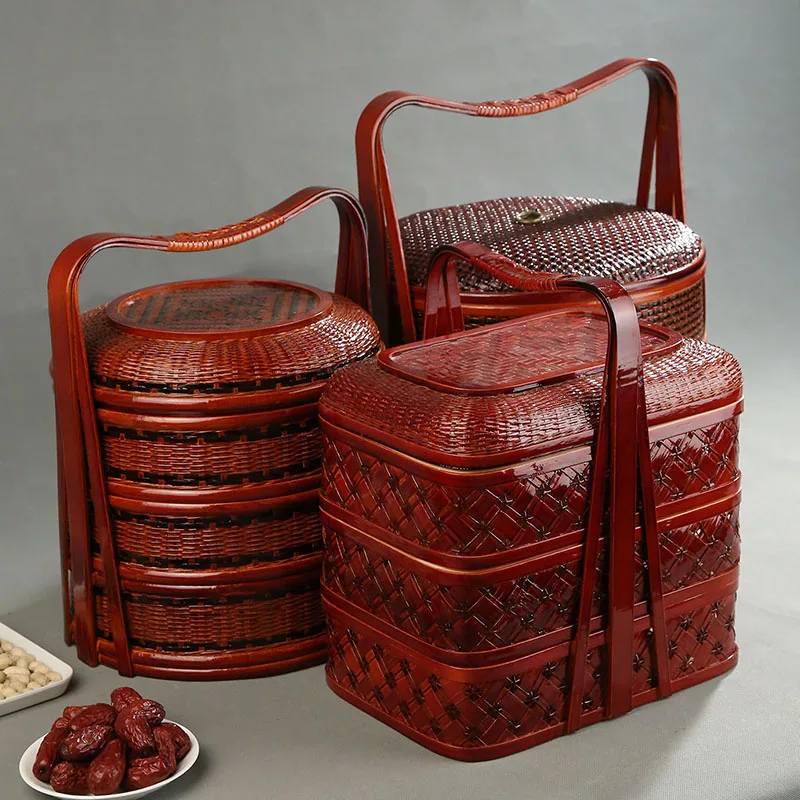 Bamboo Picnic Basket with Lid  - Snacks Food Hamper Basket 评论和价格