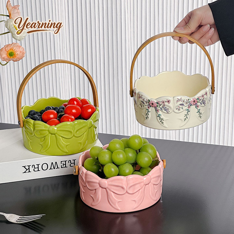High End Bow Handle Ceramic Fr - Snacks Food Gift Baskets 评论和价格
