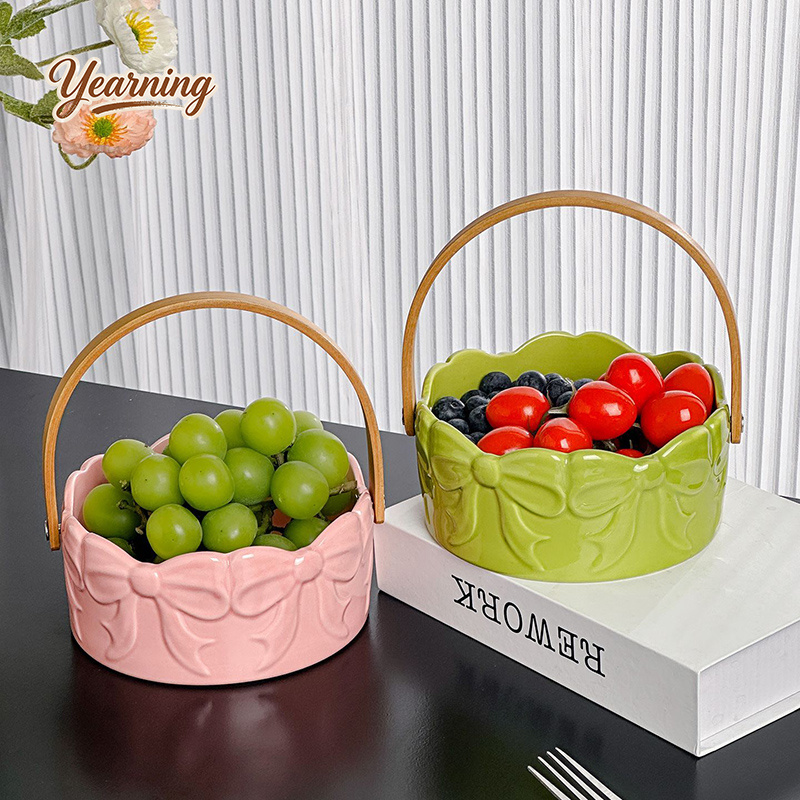 High End Bow Handle Ceramic Fr - Snacks Food Gift Baskets 评论和价格