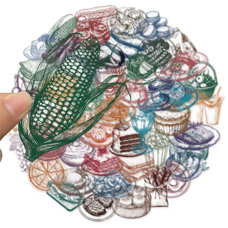 50PCS Retro Food Stickers Set  - Yummy Food Snacks 评论和价格