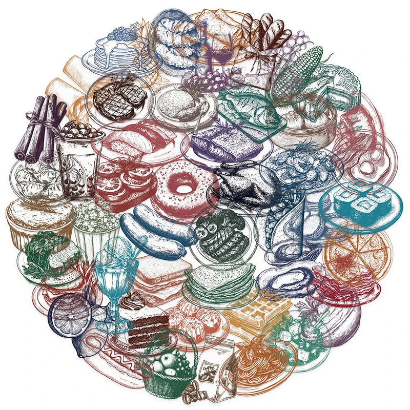 50PCS Retro Food Stickers Set  - Yummy Food Snacks 评论和价格