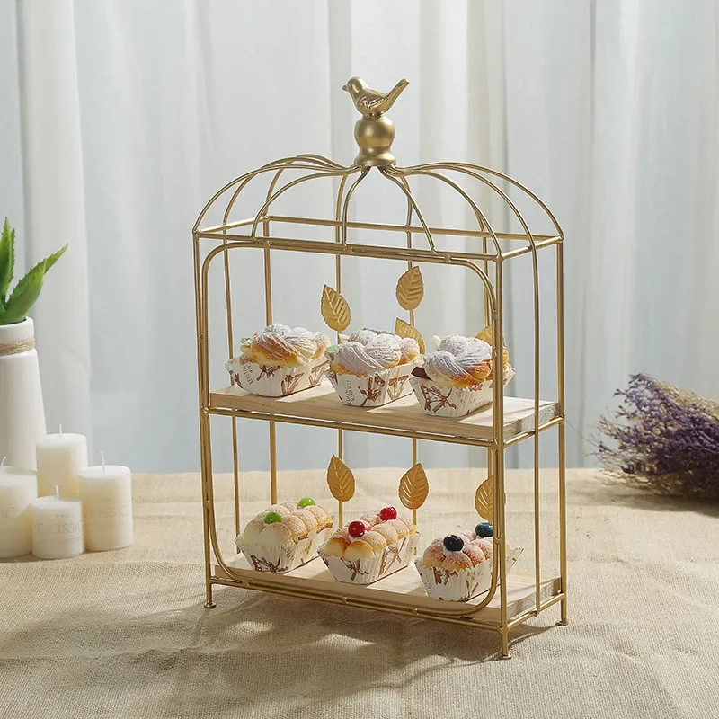 -Double Birdcage Wooden Desser - Food Snacks With Iron 评论和价格