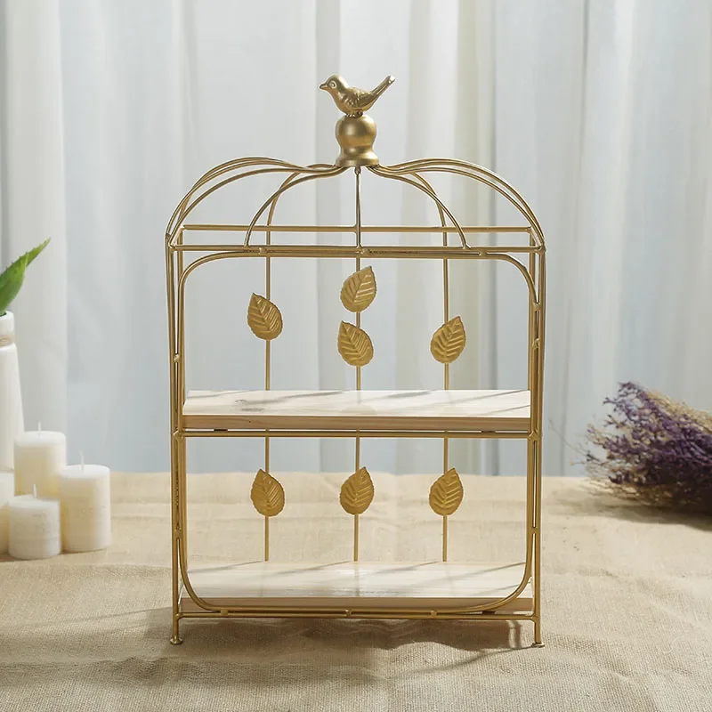 -Double Birdcage Wooden Desser - Food Snacks With Iron 评论和价格